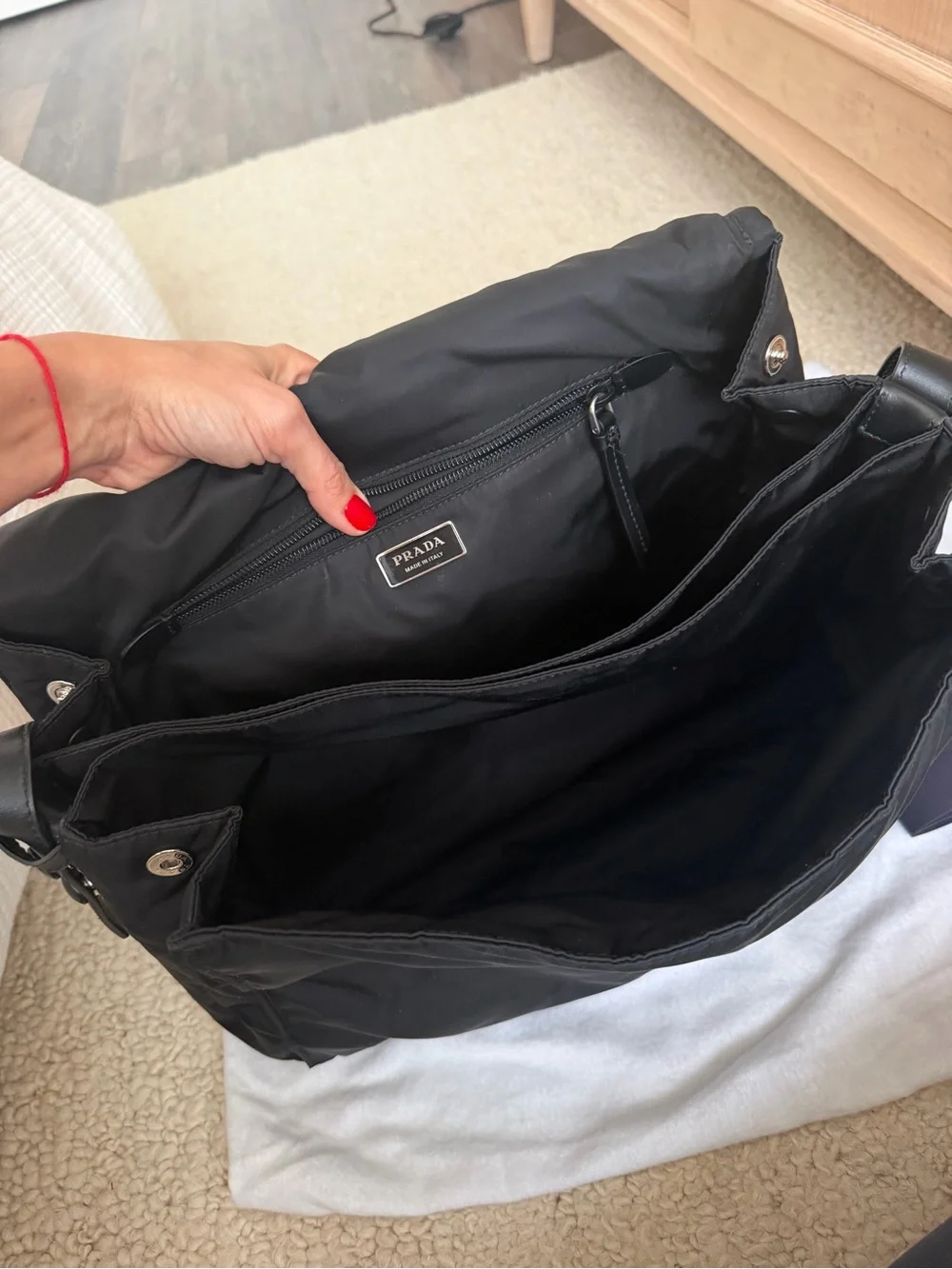 LIKE NEW Prada Traveller Larve Black Nylon Messenger Bag with Logo Plaque